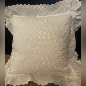 Decorative White Eyelet Embroidered Lace Pillow Removable 22” Beautiful